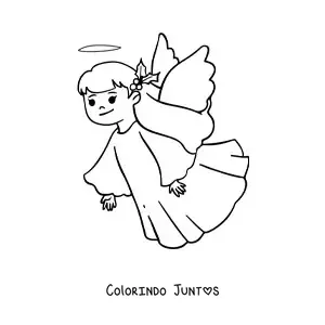 Desenho para colorir de menina anjo natalina voando