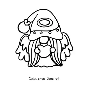 Desenho para colorir de um gnomo anjo em desenho com coração