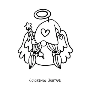 Desenho para colorir de um gnomo anjo em desenho com varinha