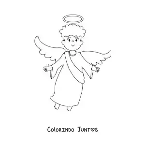 Desenho para colorir de menino anjo voando