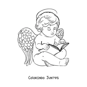 Desenho para colorir de anjo bebê realista lendo