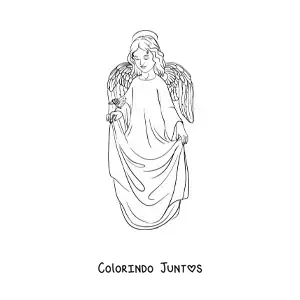 Desenho para colorir de menino anjo realista com uma ave