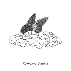 Desenho para colorir de bebê anjo dormindo no céu