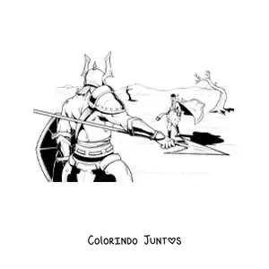 Desenho para colorir de batalha de Davi e o gigante Golias da Bíblia