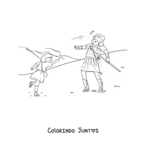 Desenho para colorir de Davi derrotando Golias, o gigante