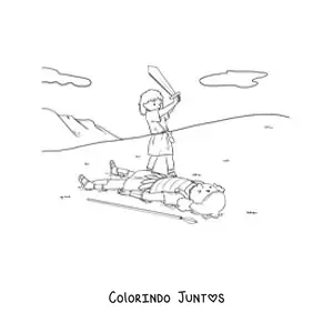 Desenho para colorir de Davi e Golias, o gigante derrotado