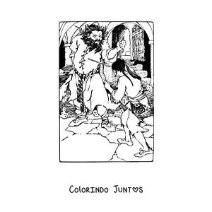 Desenho para colorir de homem derrotando um gigante