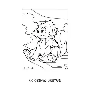 Desenho para colorir de triceratops bebê triste sentado
