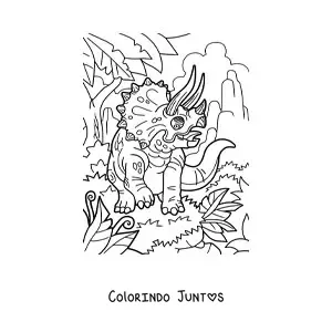Desenho para colorir de triceratops em seu habitat