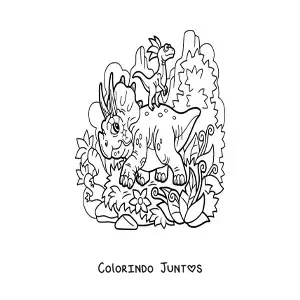 Desenho para colorir de triceratops com um amigo em seu habitat