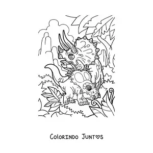 Desenho para colorir de triceratops com bebê ceratopsídeo