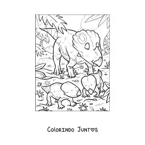 Desenho para colorir de ceratopsídeo parecido com o triceratops com seus bebês