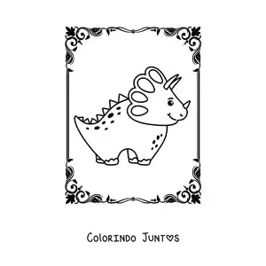Desenho para colorir de triceratops kawaii sorrindo
