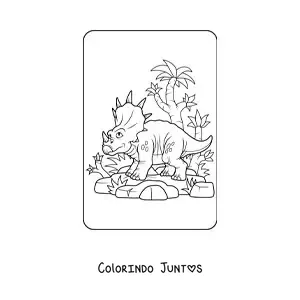 Desenho para colorir de triceratops animado em seu habitat