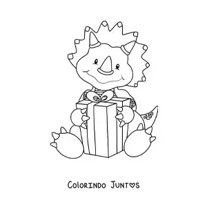 Desenho para colorir de triceratops fofo animado com um presente
