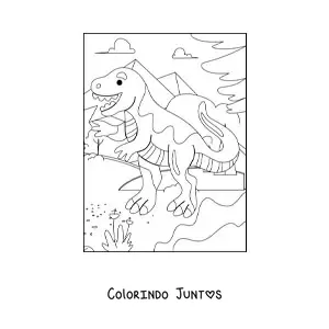 Desenho para colorir de t rex grande animado em seu habitat