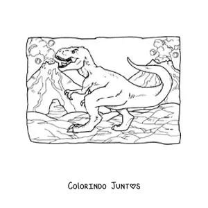Desenho para colorir de t rex realista em seu habitat