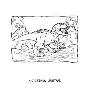 Desenho para colorir de t rex realista rugindo em seu habitat
