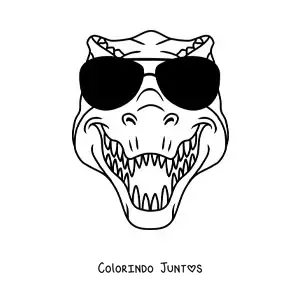 Desenho para colorir de cabeça de um tiranossauro rex com óculos