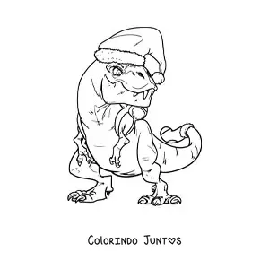 Desenho para colorir de tiranossauro rex com gorro de Natal