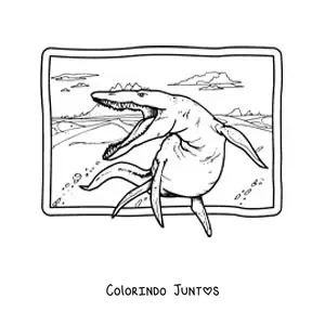 Desenho para colorir de kronossauro realista em seu habitat