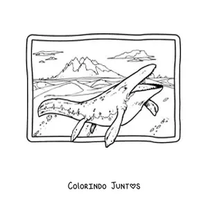 Desenho para colorir de mosassauro realista em seu habitat