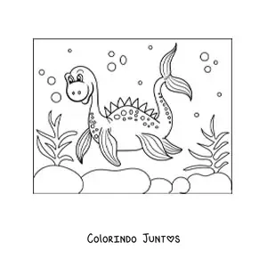 Desenho para colorir de dinossauro marinho animado no mar