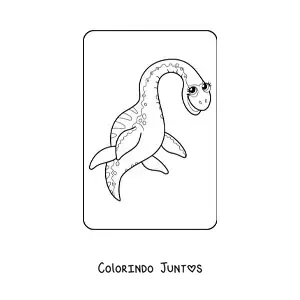 Desenho para colorir de dinossauro aquático bonito animado