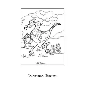 Desenho para colorir de dinossauro terrestre bípede em seu habitat
