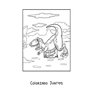 Desenho para colorir de dinossauro terrestre engraçado animado em seu habitat
