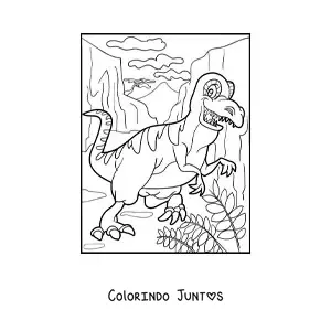 Desenho para colorir de dinossauro terrestre animado em um cânion