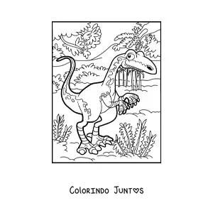 Desenho para colorir de dinossauro terrestre bípede na selva