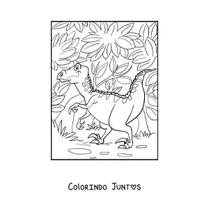 Desenho para colorir de dinossauro terrestre caminhando na selva