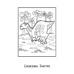 Desenho para colorir de dinossauro terrestre com palmeiras