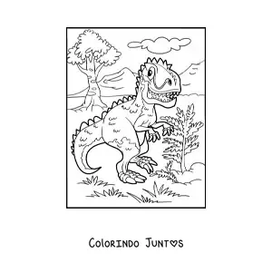 Desenho para colorir de dinossauro terrestre carnívoro na savana