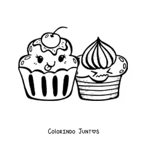 Desenho para colorir de dois cupcakes kawaii