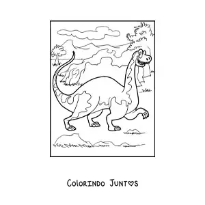 Desenho para colorir de dinossauro terrestre grande animado na savana