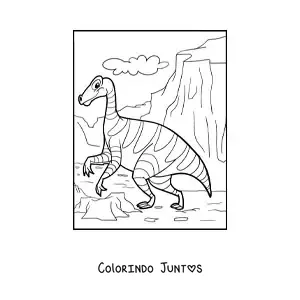 Desenho para colorir de dinossauro terrestre grande caminhando em seu habitat