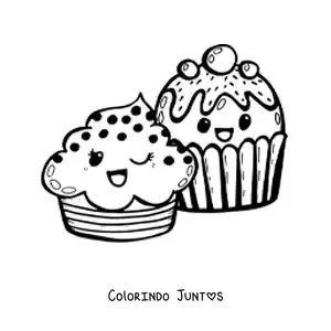 Desenho para colorir de dois cupcakes kawaii