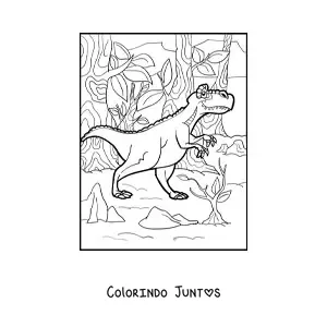 Desenho para colorir de dinossauro terrestre carnívoro na selva