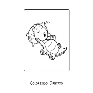 Desenho para colorir de dinossauro bebê kawaii comendo hambúrguer