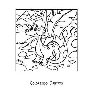 Desenho para colorir de dinossauro bebê animado saindo do ovo na selva