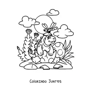 Desenho para colorir de dinossauro bebê animado saindo do ovo