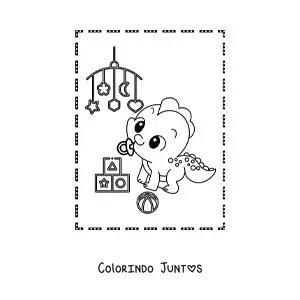 Desenho para colorir de dinossauro bebê kawaii com brinquedos