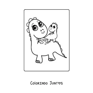Desenho para colorir de dinossauro bebê kawaii em uma cesta