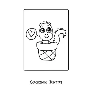 Desenho para colorir de dinossauro bebê kawaii com um balão