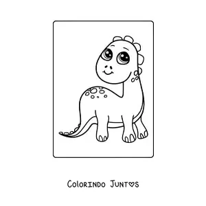 Desenho para colorir de dinossauro bebê kawaii sentado sorrindo