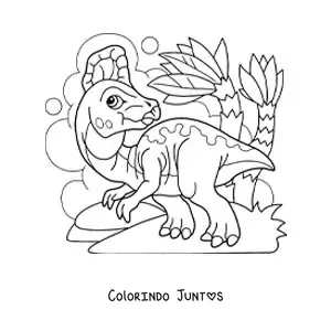 Desenho para colorir de dinossauro bebê herbívoro em seu habitat