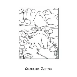 Desenho para colorir de dinossauro bebê animado comendo doces com a mamãe