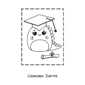 Desenho para colorir de dinossauro bebê kawaii recém-formado com diploma e capelo